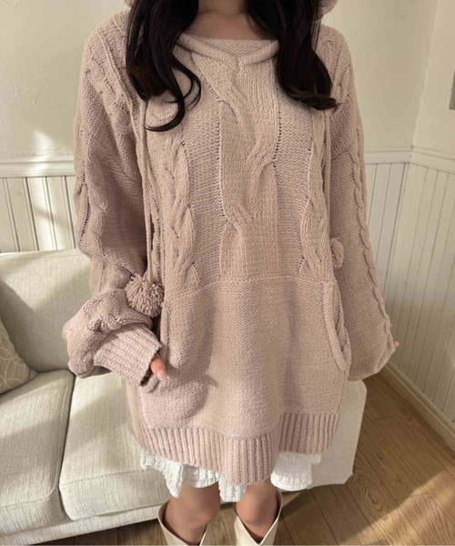 PHILLY(フィリー)の「ビッグフードポンポンニットパーカー(パーカー・レディース・グレー/ピンク/アイボリー・FREE)」の21枚目の写真