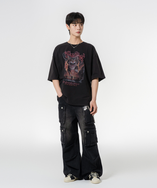 MOZMOZ(モズモズ)の「キトンアタック オーバーサイズ ピグメント 半袖Tシャツ ブラック(Tシャツ/カットソー・レディース・その他・M/XL/XXL)」の4枚目の写真