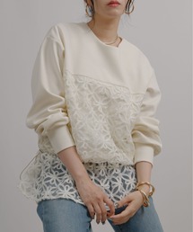 palm RICHE | チュール刺繍ドッキングポンチトップス(スウェット)