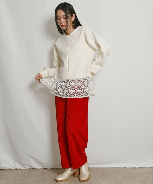 palm RICHE（ポームリシュ）の「チュール刺繍ドッキングポンチトップス（スウェット・レディース・ブラック/アイボリー・M）」の13枚目の写真