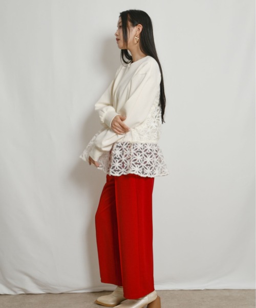 palm RICHE（ポームリシュ）の「チュール刺繍ドッキングポンチトップス（スウェット・レディース・ブラック/アイボリー・M）」の14枚目の写真