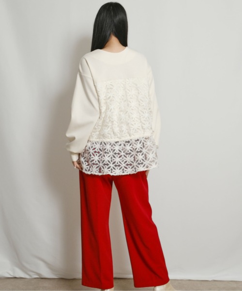 palm RICHE（ポームリシュ）の「チュール刺繍ドッキングポンチトップス（スウェット・レディース・ブラック/アイボリー・M）」の15枚目の写真