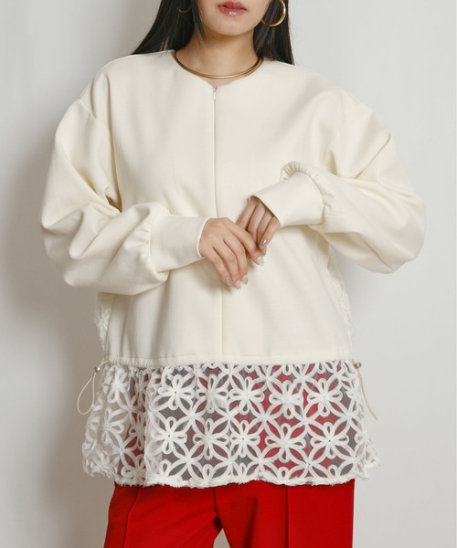 palm RICHE（ポームリシュ）の「チュール刺繍ドッキングポンチトップス（スウェット・レディース・ブラック/アイボリー・M）」の8枚目の写真