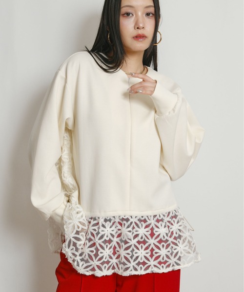 palm RICHE（ポームリシュ）の「チュール刺繍ドッキングポンチトップス（スウェット・レディース・ブラック/アイボリー・M）」の10枚目の写真