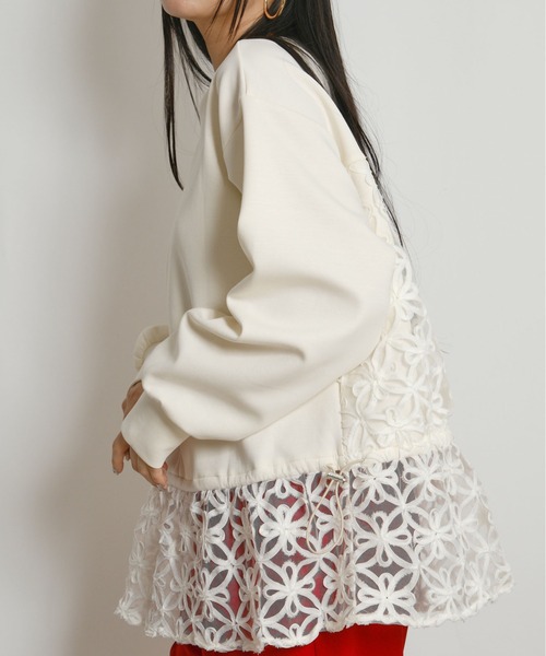 palm RICHE（ポームリシュ）の「チュール刺繍ドッキングポンチトップス（スウェット・レディース・ブラック/アイボリー・M）」の11枚目の写真