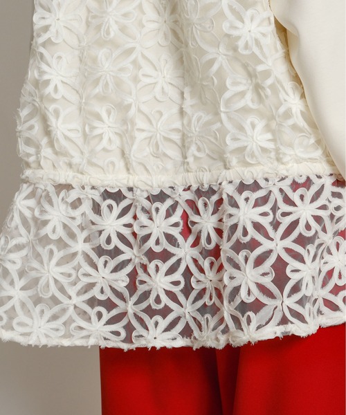 palm RICHE（ポームリシュ）の「チュール刺繍ドッキングポンチトップス（スウェット・レディース・ブラック/アイボリー・M）」の7枚目の写真