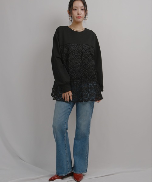 palm RICHE（ポームリシュ）の「チュール刺繍ドッキングポンチトップス（スウェット・レディース・ブラック/アイボリー・M）」の20枚目の写真