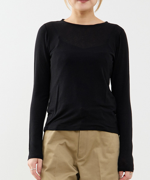 SOFFITTO(ソフィット)の「カシミヤシルク混ボートネックシアープルオーバー(Tシャツ/カットソー・レディース・ホワイト/ブラック・FREE)」の2枚目の写真