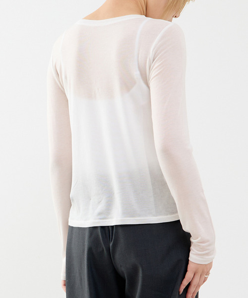 SOFFITTO(ソフィット)の「カシミヤシルク混ボートネックシアープルオーバー(Tシャツ/カットソー・レディース・ホワイト/ブラック・FREE)」の4枚目の写真