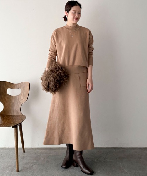 Doux archives（ドゥアルシーヴ）の「ベイカースカートニットＳＥＴＵＰ（ワンピース・レディース・ブルーグレー/グレー/ベージュ・FREE）」の3枚目の写真