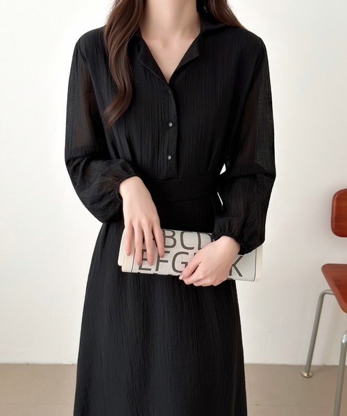 ABITOKYO(アビトーキョー)の「開襟ワッシャーシャツワンピース(ワンピース・レディース・ブラック/モカ・FREE)」の2枚目の写真