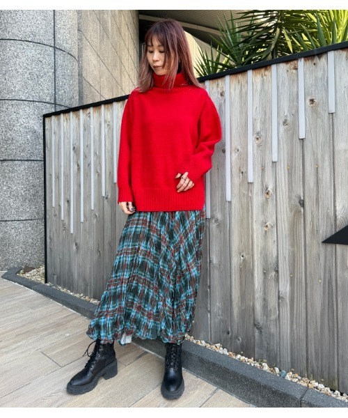 Desert　Rose（デザートローズ）の「【DESERT ROSE/デザートローズ】チェック柄シュリンクスカート（スカート・レディース・ブルー/ネイビー・FREE）」の3枚目の写真