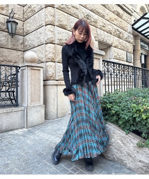 Desert　Rose（デザートローズ）の「【DESERT ROSE/デザートローズ】チェック柄シュリンクスカート（スカート・レディース・ブルー/ネイビー・FREE）」の8枚目の写真