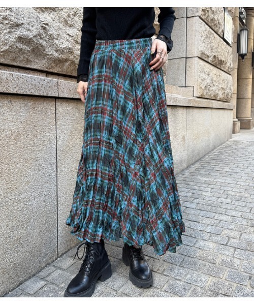 Desert　Rose（デザートローズ）の「【DESERT ROSE/デザートローズ】チェック柄シュリンクスカート（スカート・レディース・ブルー/ネイビー・FREE）」の10枚目の写真