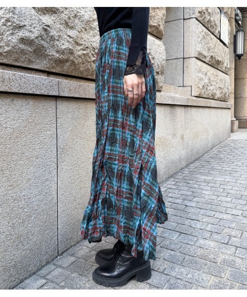 Desert　Rose（デザートローズ）の「【DESERT ROSE/デザートローズ】チェック柄シュリンクスカート（スカート・レディース・ブルー/ネイビー・FREE）」の11枚目の写真