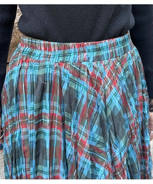 Desert　Rose（デザートローズ）の「【DESERT ROSE/デザートローズ】チェック柄シュリンクスカート（スカート・レディース・ブルー/ネイビー・FREE）」の13枚目の写真
