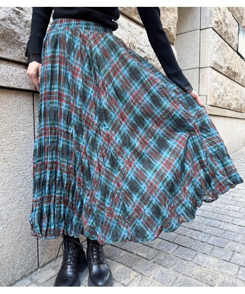 Desert　Rose（デザートローズ）の「【DESERT ROSE/デザートローズ】チェック柄シュリンクスカート（スカート・レディース・ブルー/ネイビー・FREE）」の17枚目の写真