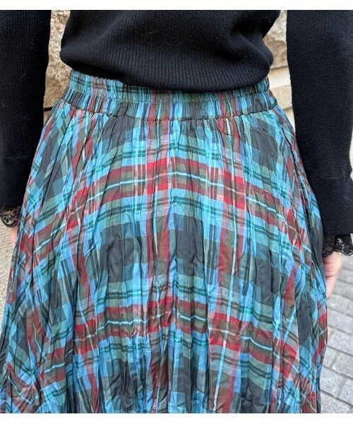 Desert　Rose（デザートローズ）の「【DESERT ROSE/デザートローズ】チェック柄シュリンクスカート（スカート・レディース・ブルー/ネイビー・FREE）」の15枚目の写真