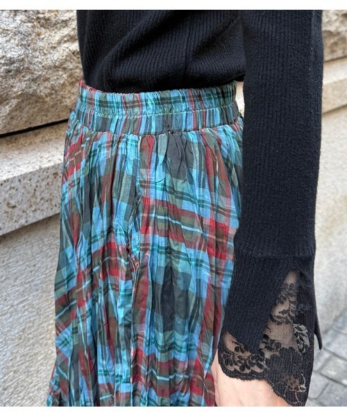 Desert　Rose（デザートローズ）の「【DESERT ROSE/デザートローズ】チェック柄シュリンクスカート（スカート・レディース・ブルー/ネイビー・FREE）」の14枚目の写真