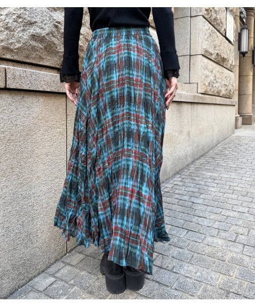 Desert　Rose（デザートローズ）の「【DESERT ROSE/デザートローズ】チェック柄シュリンクスカート（スカート・レディース・ブルー/ネイビー・FREE）」の12枚目の写真