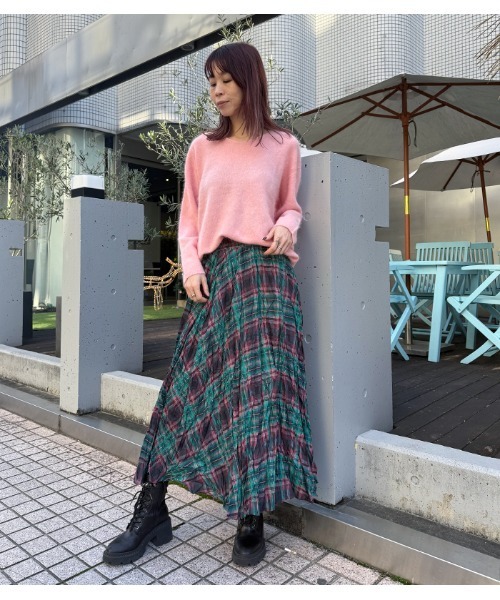 Desert　Rose（デザートローズ）の「【DESERT ROSE/デザートローズ】チェック柄シュリンクスカート（スカート・レディース・ブルー/ネイビー・FREE）」の9枚目の写真