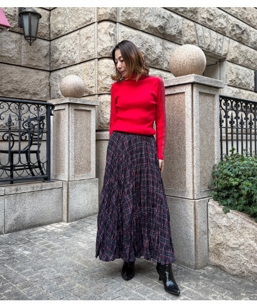 Desert　Rose（デザートローズ）の「【DESERT ROSE/デザートローズ】チェック柄シュリンクスカート（スカート・レディース・ブルー/ネイビー・FREE）」の5枚目の写真