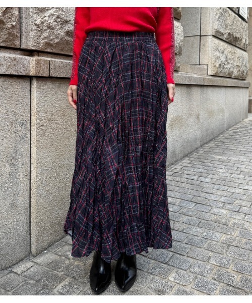 Desert　Rose（デザートローズ）の「【DESERT ROSE/デザートローズ】チェック柄シュリンクスカート（スカート・レディース・ブルー/ネイビー・FREE）」の19枚目の写真