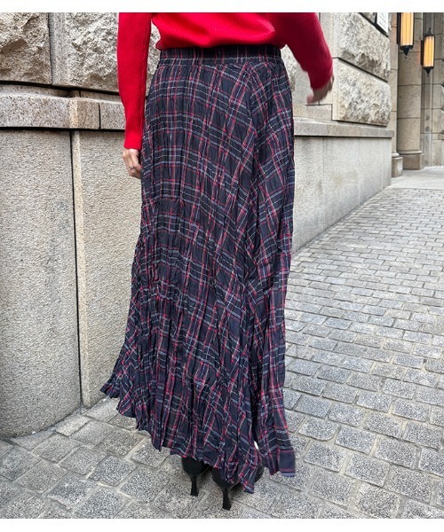Desert　Rose（デザートローズ）の「【DESERT ROSE/デザートローズ】チェック柄シュリンクスカート（スカート・レディース・ブルー/ネイビー・FREE）」の20枚目の写真