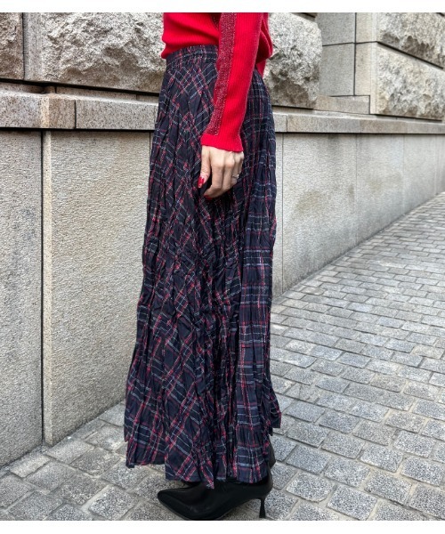 Desert　Rose（デザートローズ）の「【DESERT ROSE/デザートローズ】チェック柄シュリンクスカート（スカート・レディース・ブルー/ネイビー・FREE）」の21枚目の写真