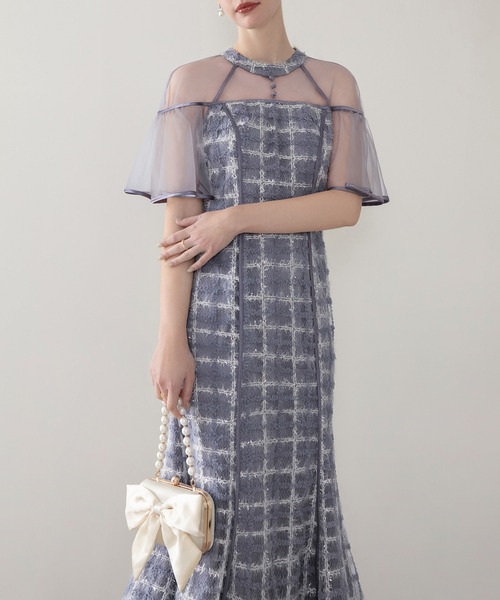 Leja(レジャ)の「【LEJA】ラメシャギーツイードチェックフリルマーメイドワンピースドレス美脚効果結婚式 パーティードレス 成人式 二次会 同窓会 お呼ばれ オケージョン 20代 30代(ドレス・レディース・ブルー/ブラック・SMALL/MEDIUM)」の5枚目の写真