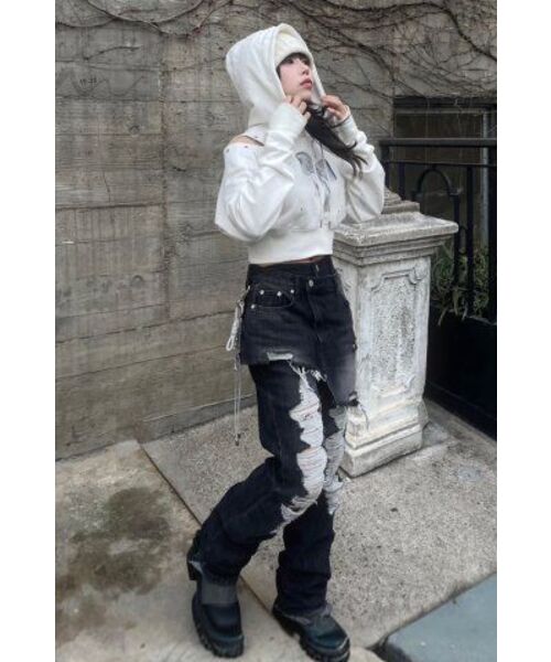 Midnight Move(ミッドナイトムーブ)の「skirt denim pants (black)(デニムパンツ・レディース・その他・M)」の6枚目の写真