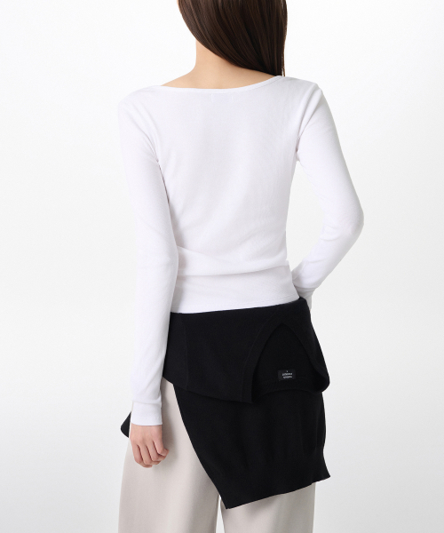 MUSINSA STANDARD WOMAN（ムシンサスタンダードウーマン）の「ウィメンズリブスリムワイドヘンリーネック長袖Tシャツ[ホワイト]（Tシャツ/カットソー・レディース・その他・SMALL/MEDIUM/X-SMALL/LARGE）」の2枚目の写真