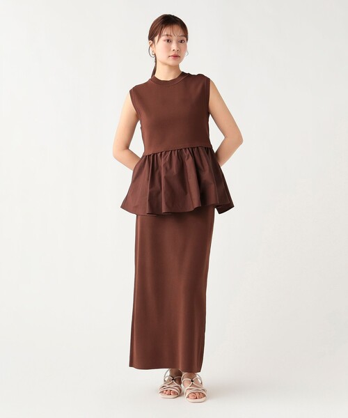 BEAMS HEART（ビームスハート）の「異素材 ペプラムニット ワンピース（セットアイテム）（ワンピース・レディース・ブラウン/ネイビー/その他・FREE）」の2枚目の写真
