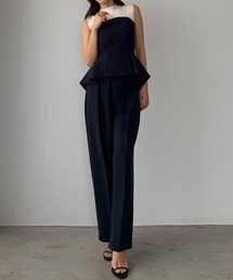 Louere（ルエレ）の「【肩紐取り外し可能】ペプラムベアトップsetタックパンツ[高身長サイズMT有り]（セットアップ）」