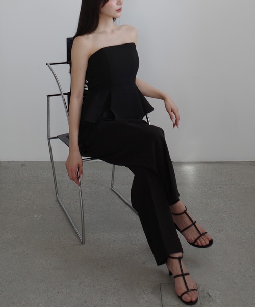 Louere（ルエレ）の「【肩紐取り外し可能】ペプラムベアトップsetタックパンツ[高身長サイズMT有り]（セットアップ・レディース・ダークベージュ/ダークグレー/ブラック/ネイビー/アイボリー・LARGE/MEDIUM/SMALL/MT/X-LARGE）」の18枚目の写真