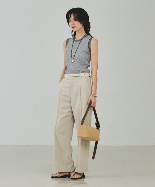 qualite（カリテ）の「シアーミックスリブノースリーブ/春服/夏服/レイヤード（ニット/セーター・レディース・グレー/ライトベージュ/グリーン・フリー）」の9枚目の写真