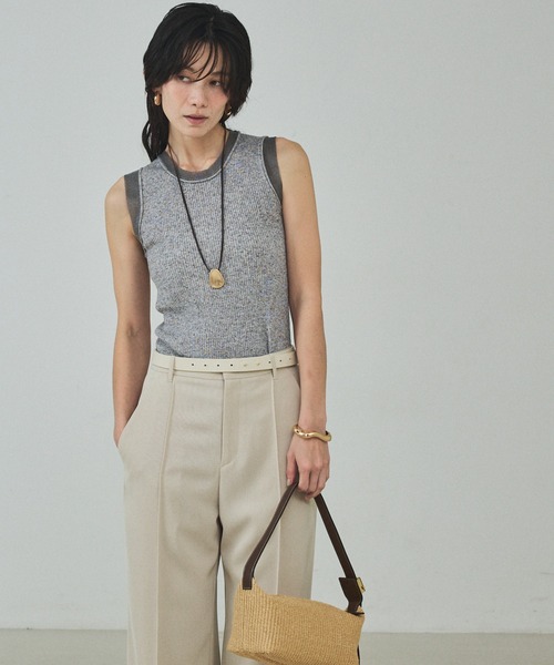 qualite（カリテ）の「シアーミックスリブノースリーブ/春服/夏服/レイヤード（ニット/セーター・レディース・グレー/ライトベージュ/グリーン・フリー）」の10枚目の写真