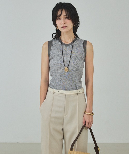 qualite（カリテ）の「シアーミックスリブノースリーブ/春服/夏服/レイヤード（ニット/セーター・レディース・グレー/ライトベージュ/グリーン・フリー）」の11枚目の写真