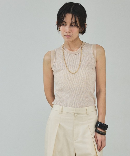 qualite（カリテ）の「シアーミックスリブノースリーブ/春服/夏服/レイヤード（ニット/セーター・レディース・グレー/ライトベージュ/グリーン・フリー）」の21枚目の写真