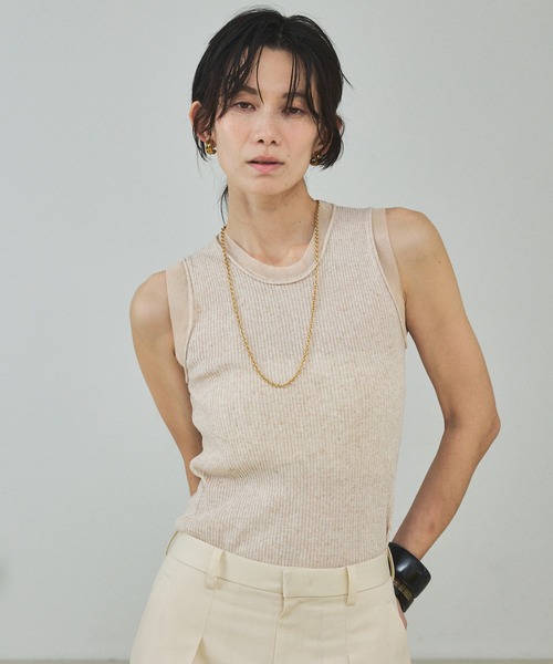 qualite（カリテ）の「シアーミックスリブノースリーブ/春服/夏服/レイヤード（ニット/セーター・レディース・グレー/ライトベージュ/グリーン・フリー）」の22枚目の写真