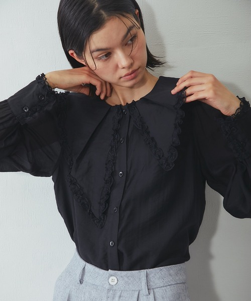 SMILE ORCHID(スマイルオーキッド)の「ビッグカラーレースフリルブラウス(Tシャツ/カットソー・レディース・アイボリー/ブラック・M)」の22枚目の写真