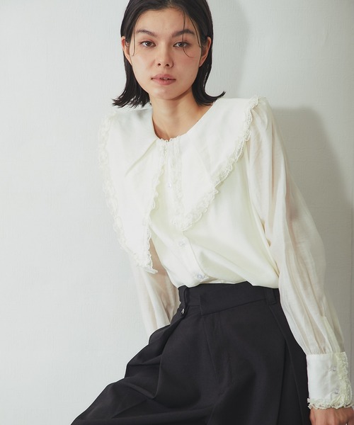 SMILE ORCHID(スマイルオーキッド)の「ビッグカラーレースフリルブラウス(Tシャツ/カットソー・レディース・アイボリー/ブラック・M)」の3枚目の写真