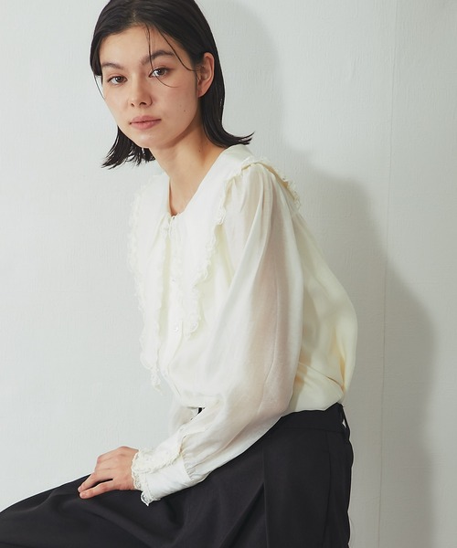 SMILE ORCHID(スマイルオーキッド)の「ビッグカラーレースフリルブラウス(Tシャツ/カットソー・レディース・アイボリー/ブラック・M)」の6枚目の写真