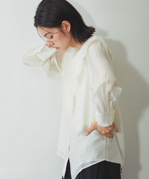 SMILE ORCHID(スマイルオーキッド)の「ビッグカラーレースフリルブラウス(Tシャツ/カットソー・レディース・アイボリー/ブラック・M)」の11枚目の写真