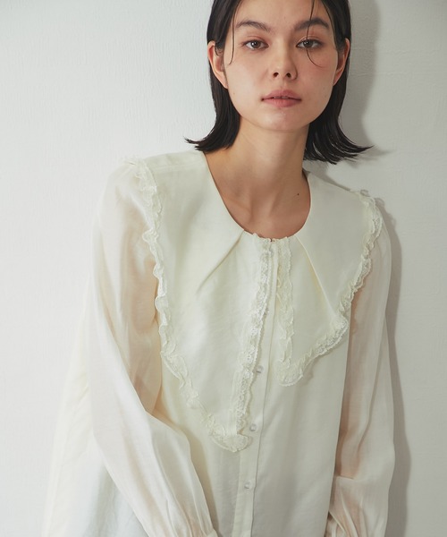 SMILE ORCHID(スマイルオーキッド)の「ビッグカラーレースフリルブラウス(Tシャツ/カットソー・レディース・アイボリー/ブラック・M)」の10枚目の写真
