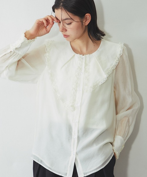 SMILE ORCHID(スマイルオーキッド)の「ビッグカラーレースフリルブラウス(Tシャツ/カットソー・レディース・アイボリー/ブラック・M)」の21枚目の写真