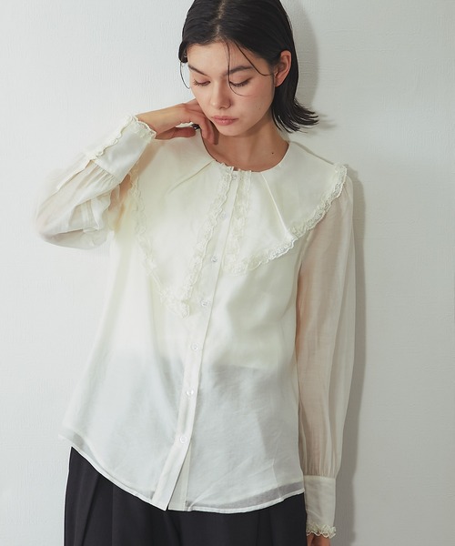 SMILE ORCHID(スマイルオーキッド)の「ビッグカラーレースフリルブラウス(Tシャツ/カットソー・レディース・アイボリー/ブラック・M)」の20枚目の写真