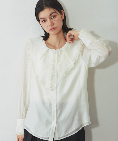 SMILE ORCHID(スマイルオーキッド)の「ビッグカラーレースフリルブラウス(Tシャツ/カットソー・レディース・アイボリー/ブラック・M)」の17枚目の写真