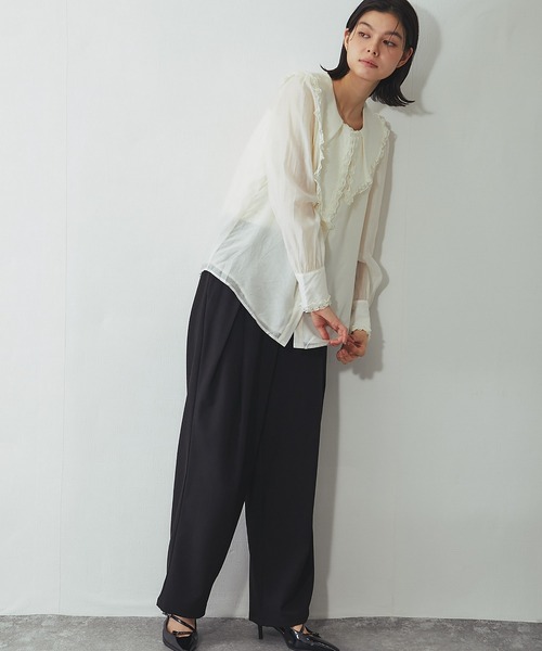 SMILE ORCHID(スマイルオーキッド)の「ビッグカラーレースフリルブラウス(Tシャツ/カットソー・レディース・アイボリー/ブラック・M)」の14枚目の写真