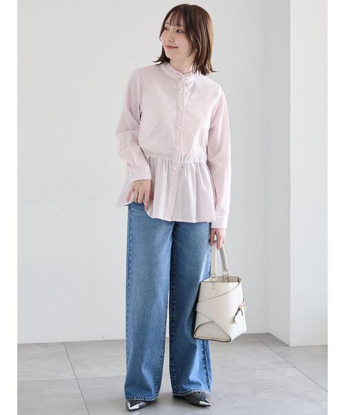 Te chichi（テチチ）の「パール釦スタンドフリルペプラムブラウス（シャツ/ブラウス・レディース・グレー/オフホワイト/サックスブルー/ピンク・F）」の9枚目の写真